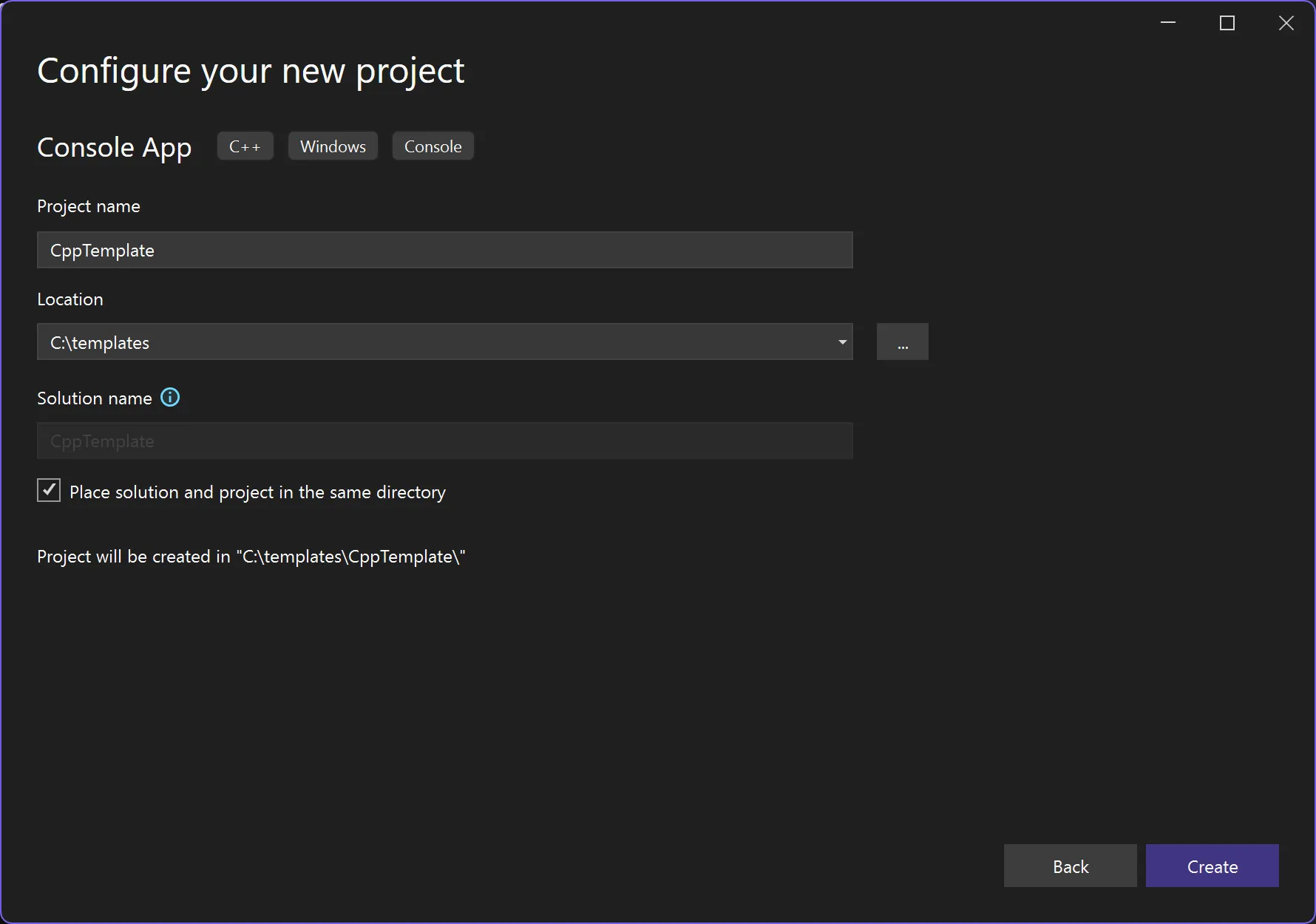 Configure template project settings