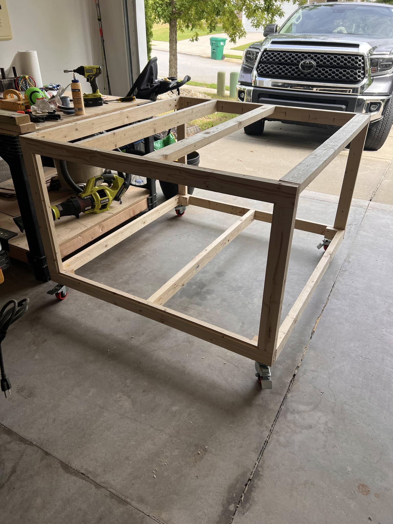 CNC cabinet frame with wheels installed