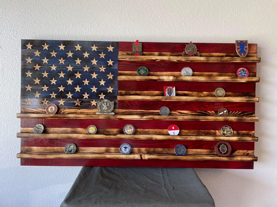 Wooden Old Glory coin rack, fourth variation