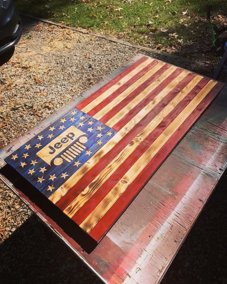 Jeep-themed wooden flag