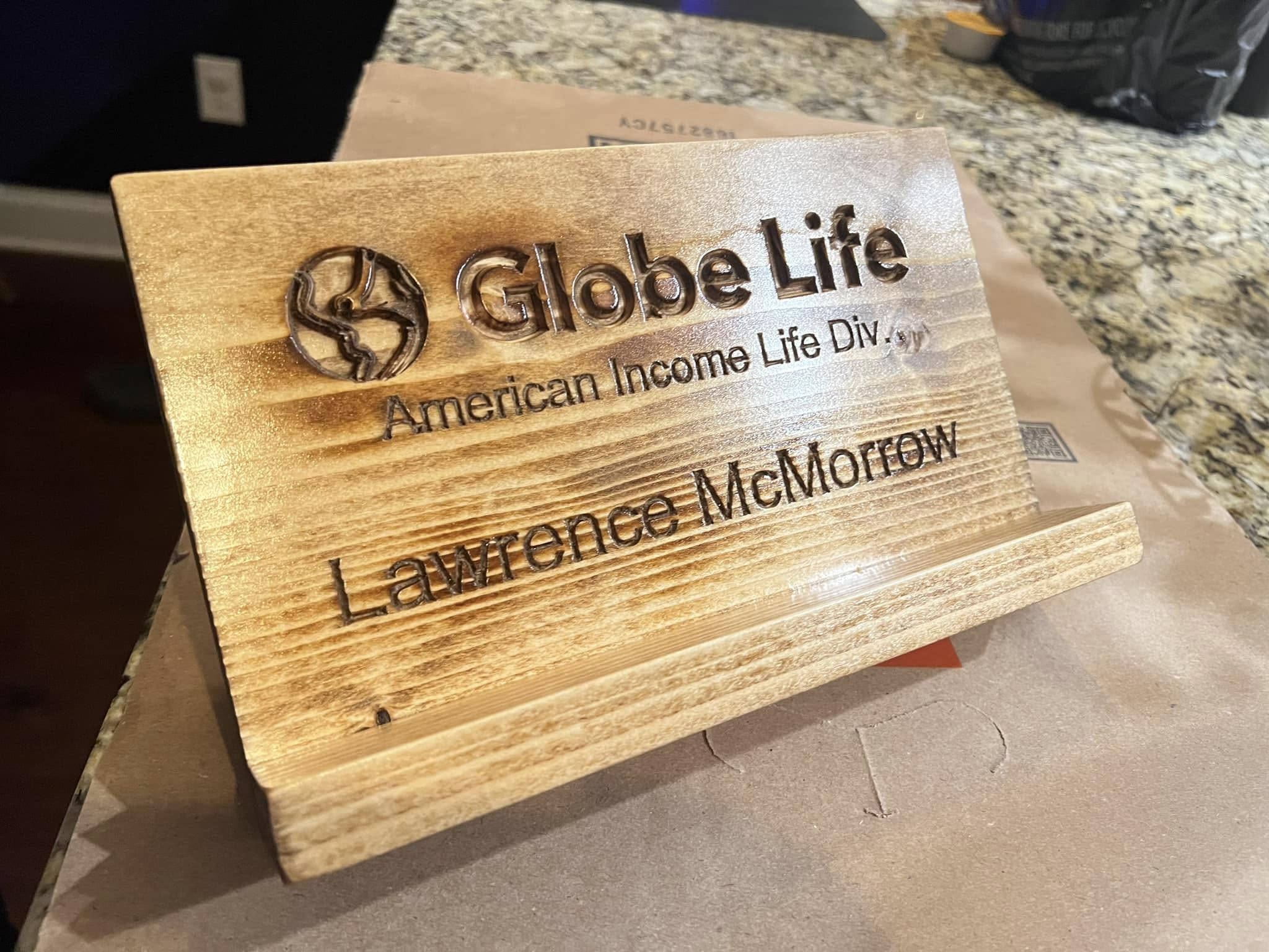 Globe Life desk wooden plaque
