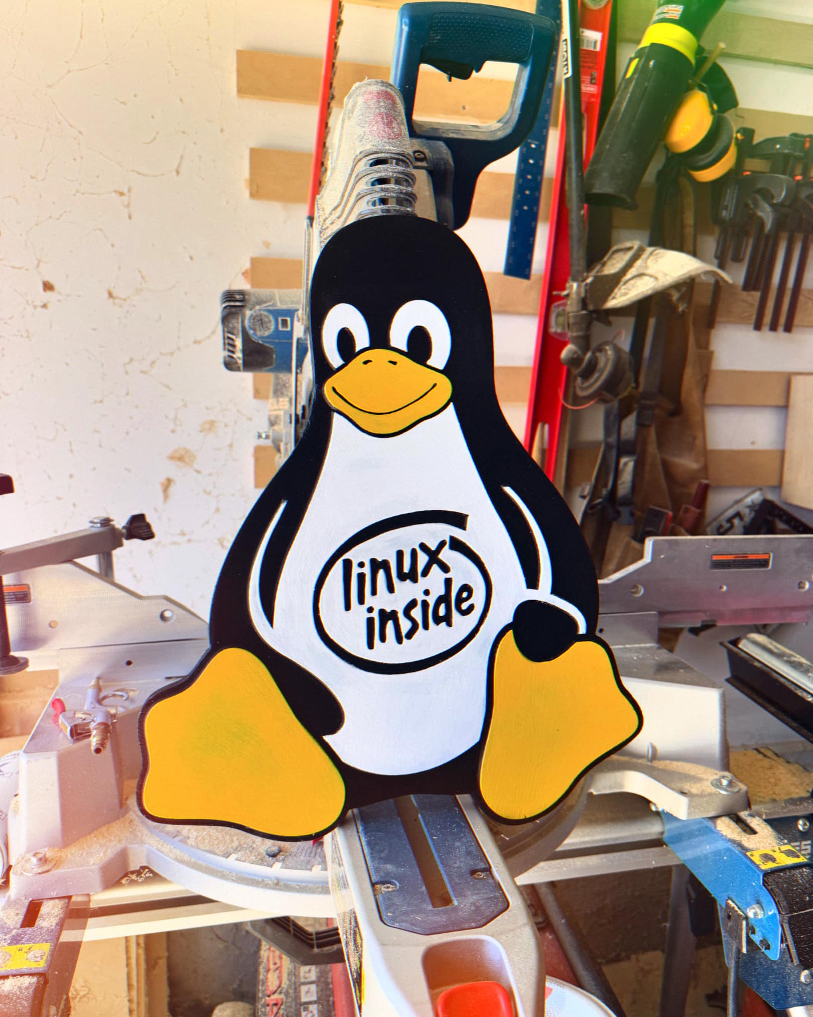 Wooden Tux the Linux penguin figure