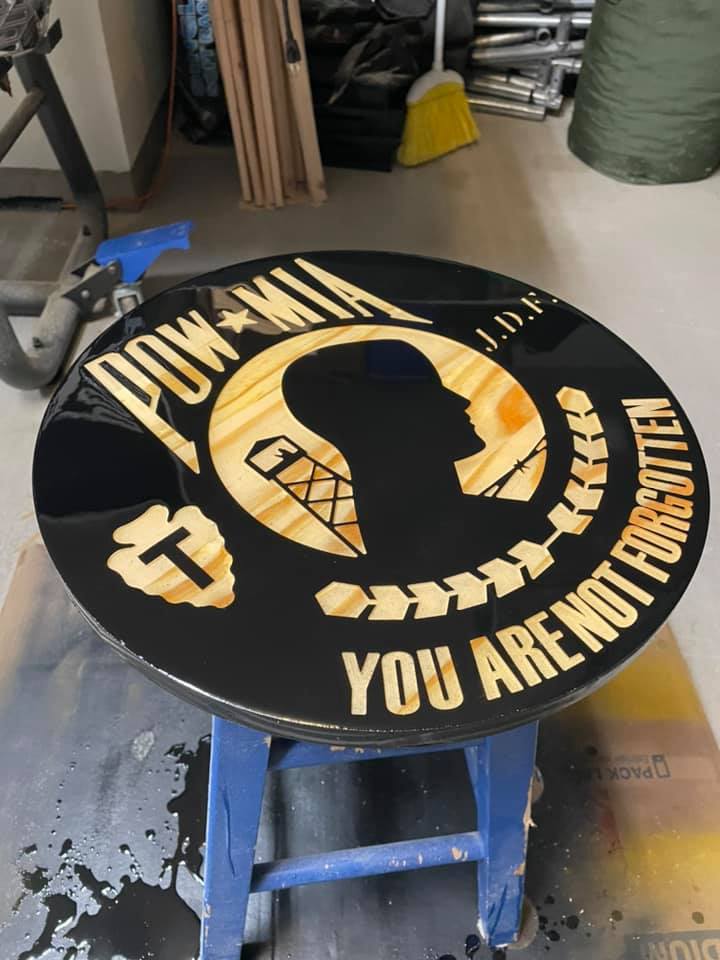 Finished POW/MIA commemorative plaque, left-angle view