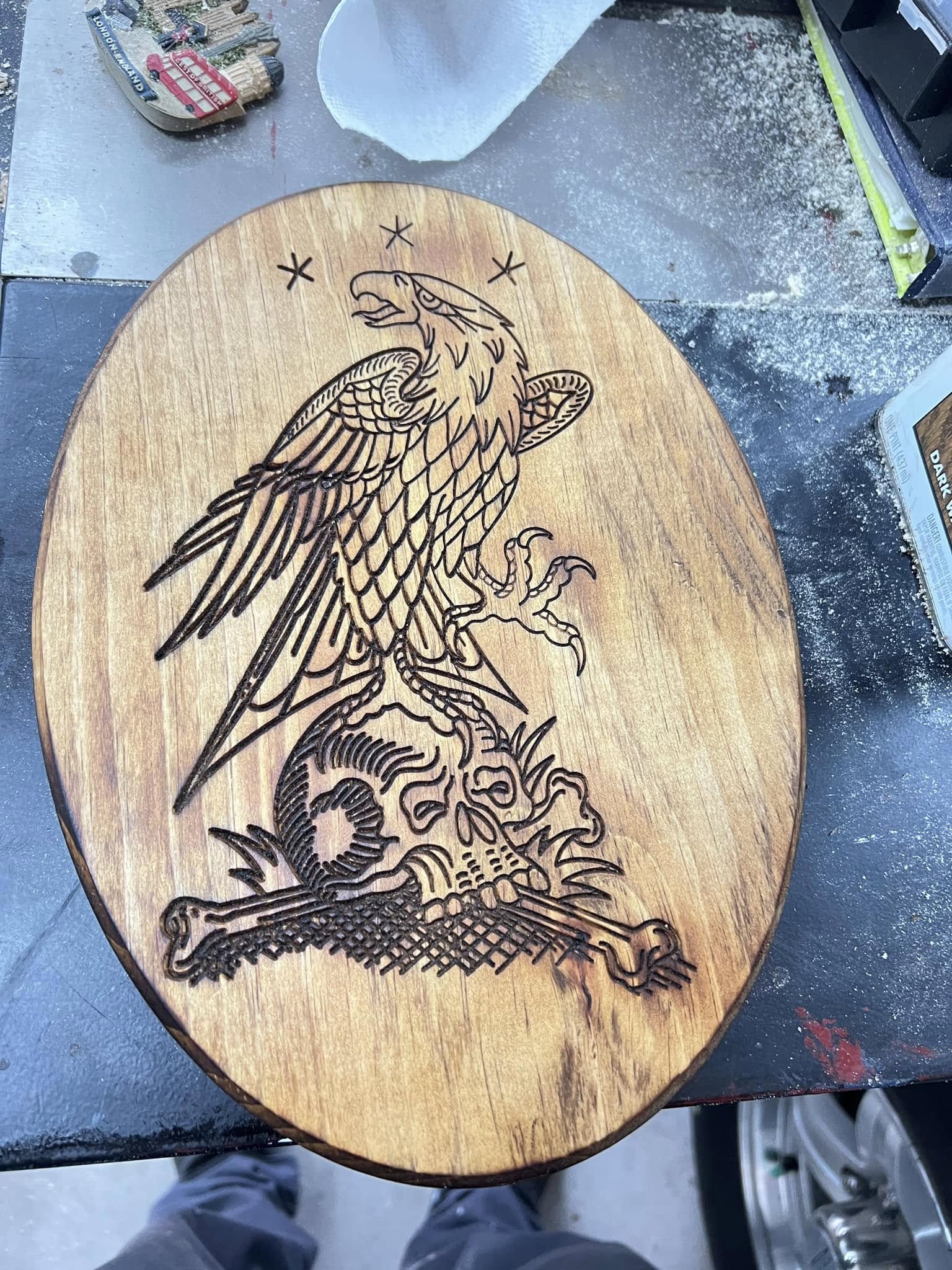 CNC-carved wooden eagle plaque